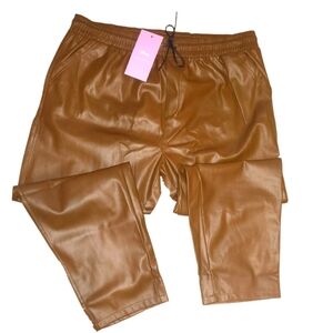 Brown Faux Leather Jogger